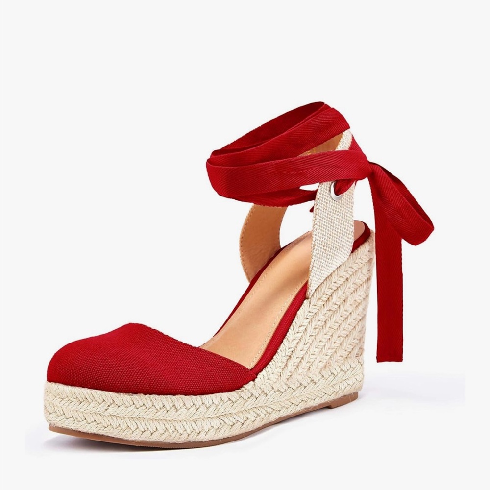Red Espadrille Wedge Sandals
